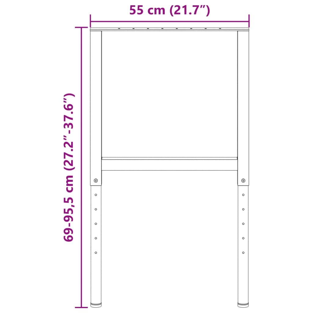 Werkbankframes verstelbaar 2 st 55x(69-95,5) cm metaal zwart