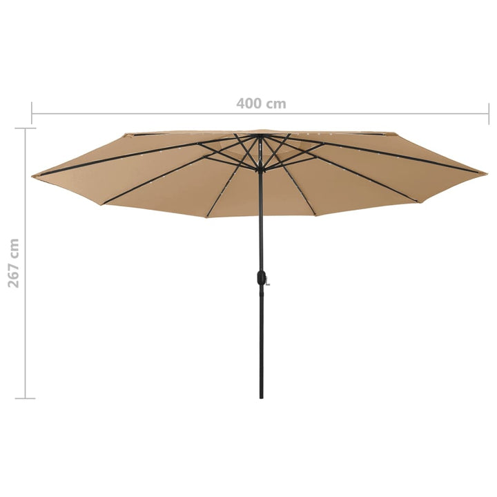 Parasol met LED-verlichting en metalen paal 400 cm taupe