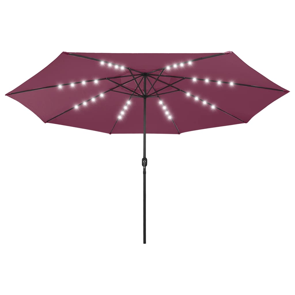 Parasol met LED-verlichting en metalen paal 400 cm bordeauxrood