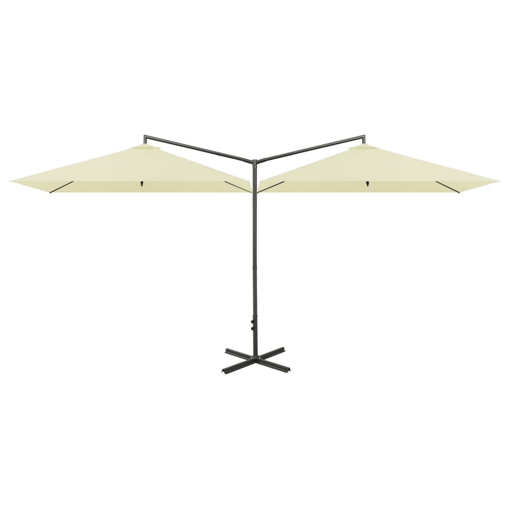 Parasol dubbel met stalen paal 600x300 cm zandkleurig