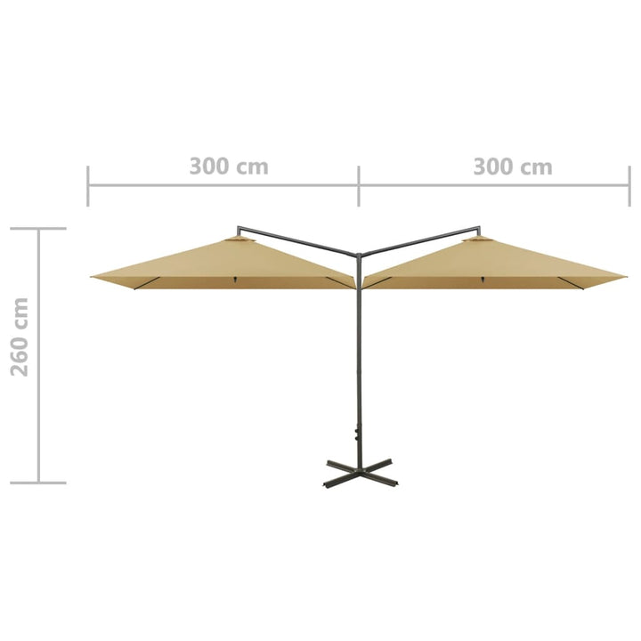 Parasol dubbel met stalen paal 600x300 cm taupe