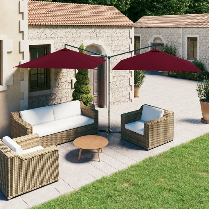 Parasol dubbel met stalen paal 600x300 cm bordeauxrood