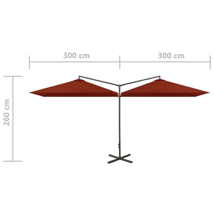 Parasol dubbel met stalen paal 600x300 cm terracottakleurig