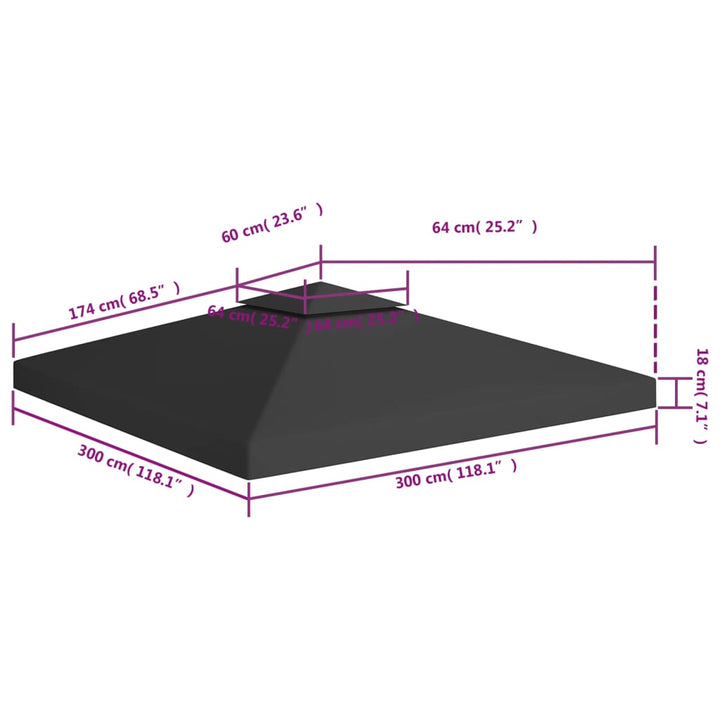 Prieeldak 2-laags 310 g/m² 3x3 m zwart