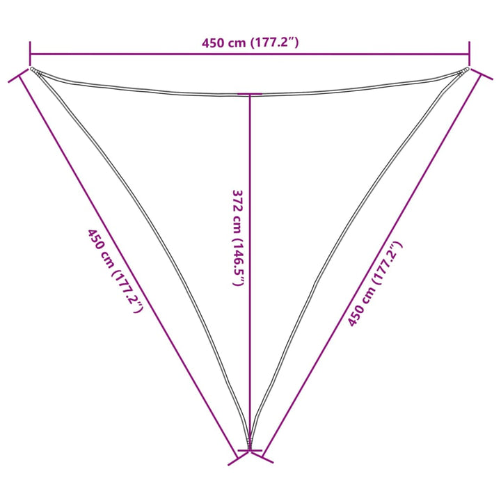 Zonnescherm driehoekig 4,5x4,5x4,5 m oxford stof crèmekleurig