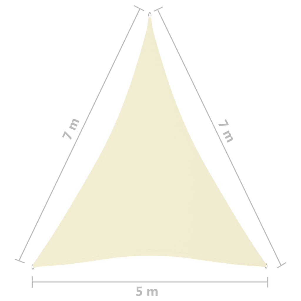 Zonnescherm driehoekig 5x7x7 m oxford stof crèmekleurig