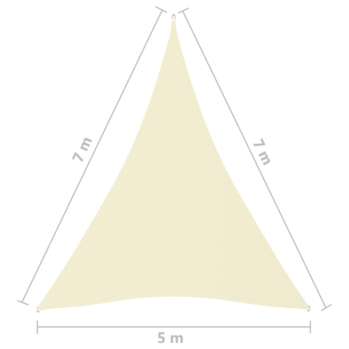 Zonnescherm driehoekig 5x7x7 m oxford stof crèmekleurig