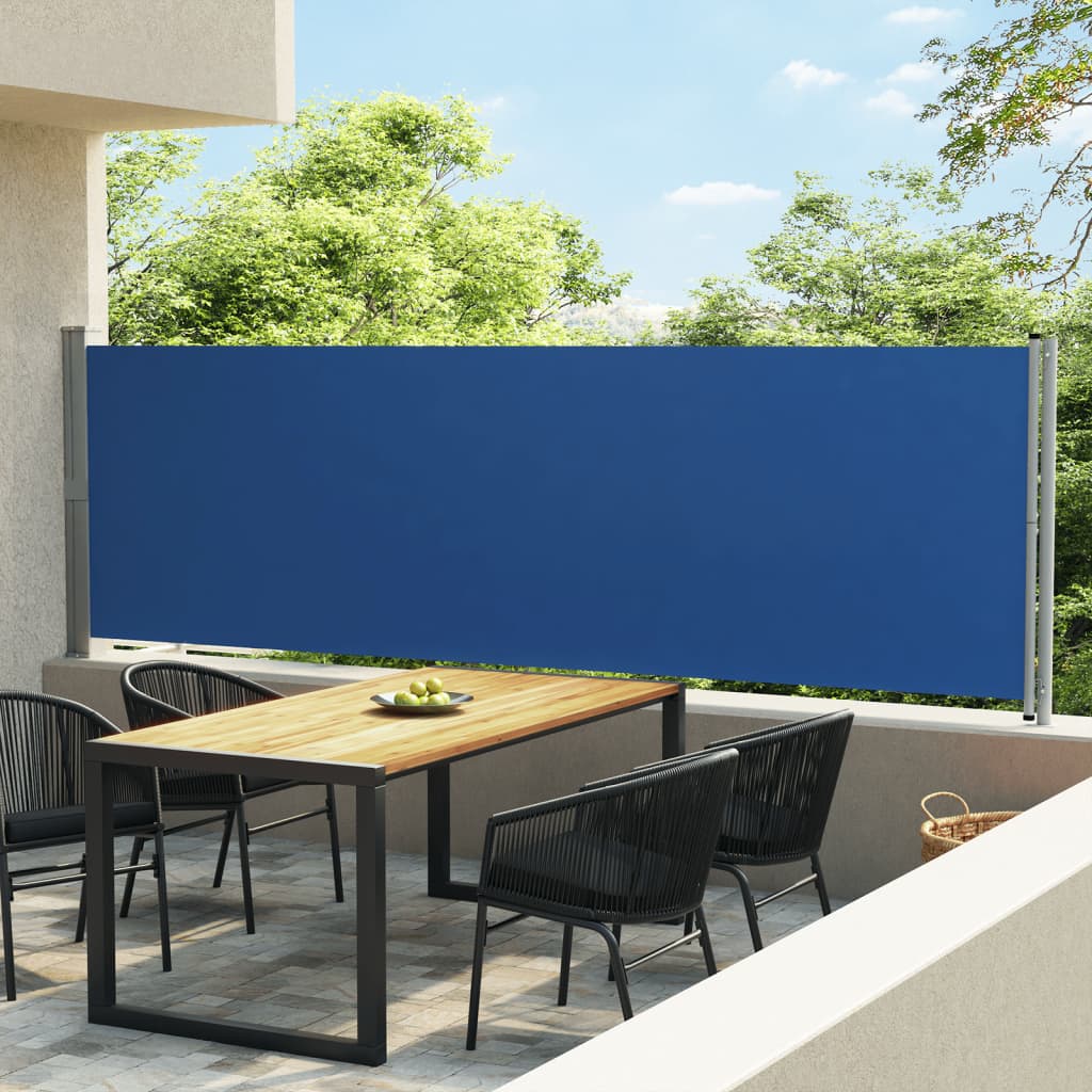 Tuinscherm uittrekbaar 140x600 cm blauw