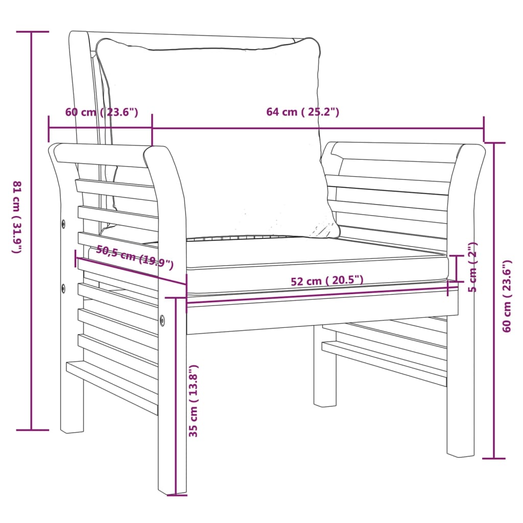 Fauteuils 2 st met donkergrijze kussens massief acaciahout