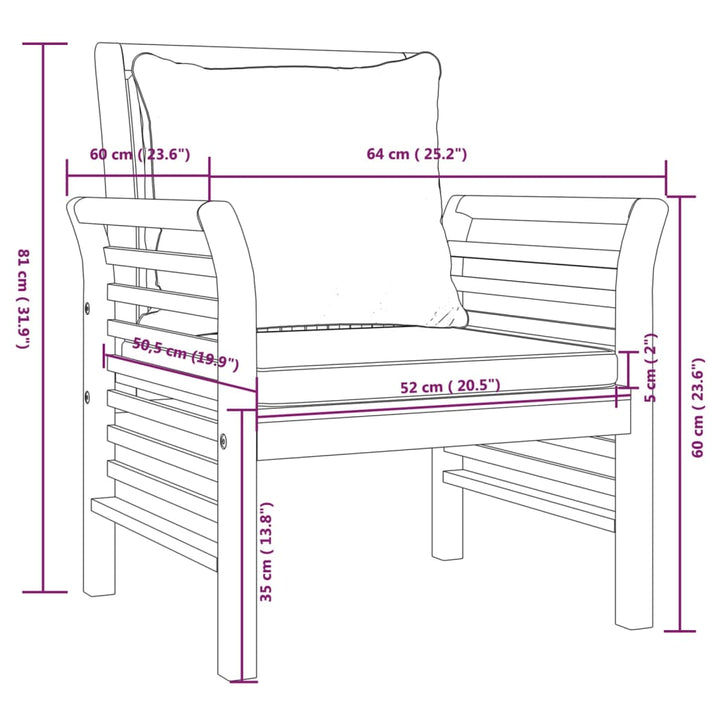 Fauteuils 2 st met donkergrijze kussens massief acaciahout