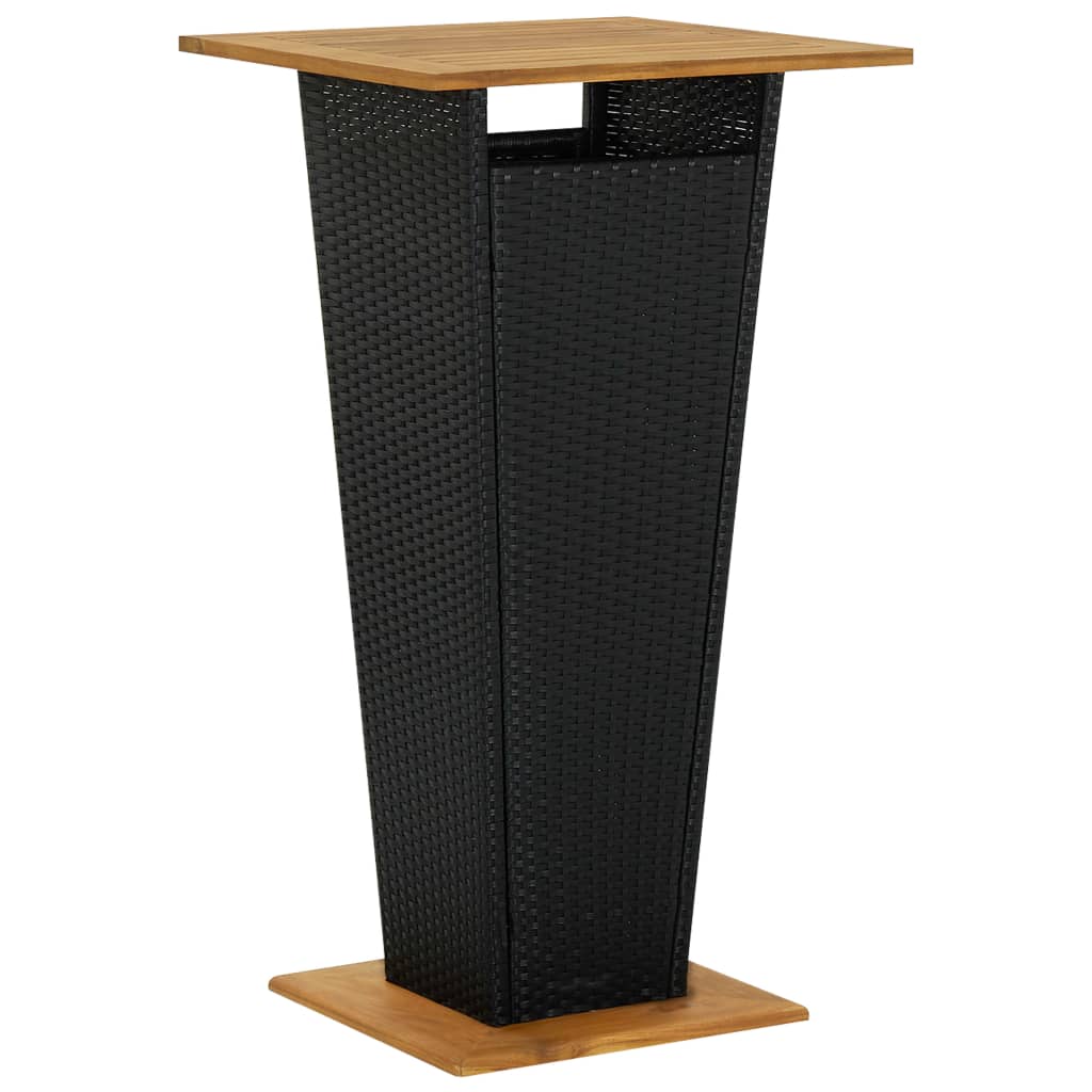 Bartafel 60x60x110 cm poly rattan en massief acaciahout zwart