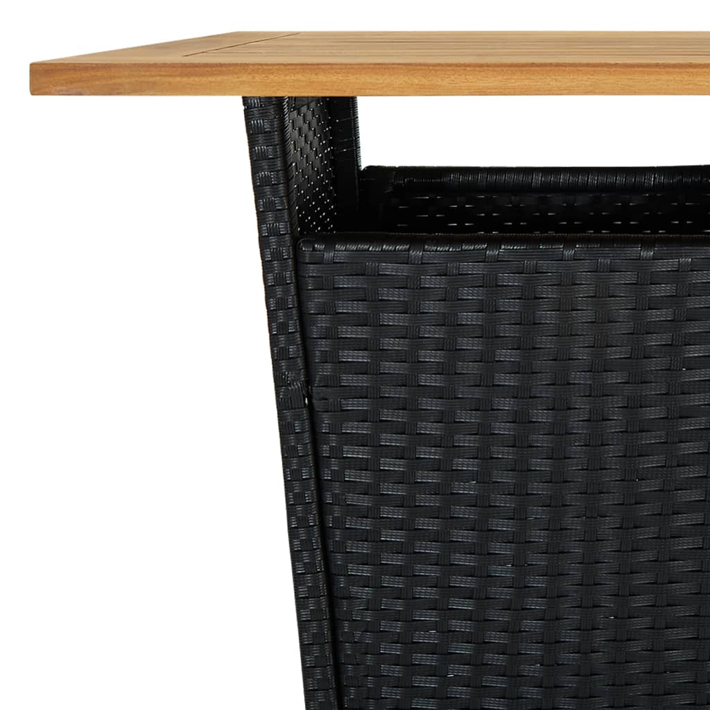 Bartafel 60x60x110 cm poly rattan en massief acaciahout zwart