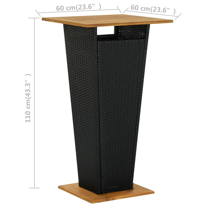 Bartafel 60x60x110 cm poly rattan en massief acaciahout zwart