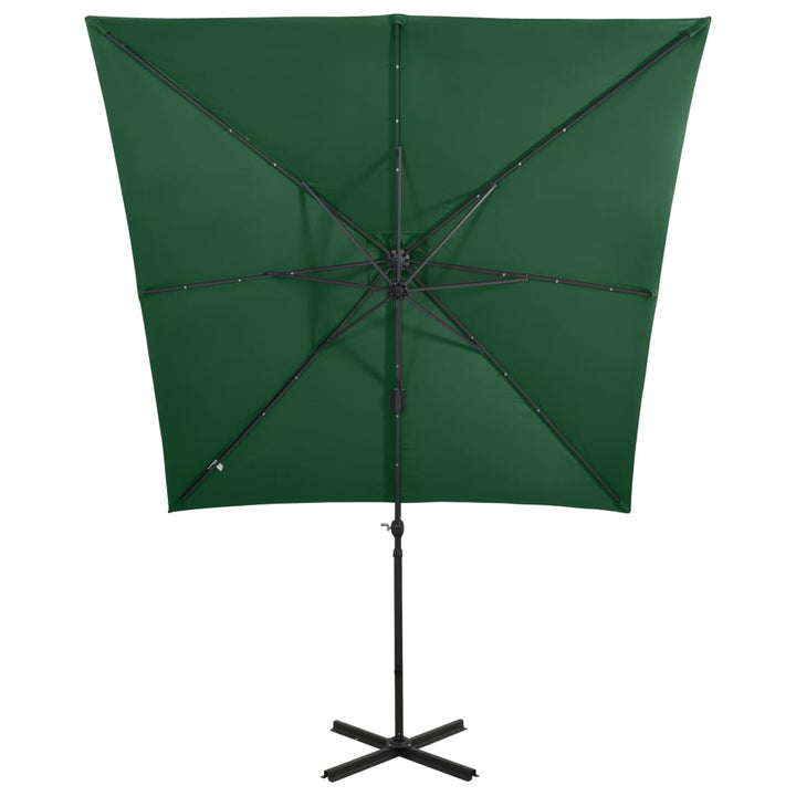 Zweefparasol met paal en LED-verlichting 250 cm groen