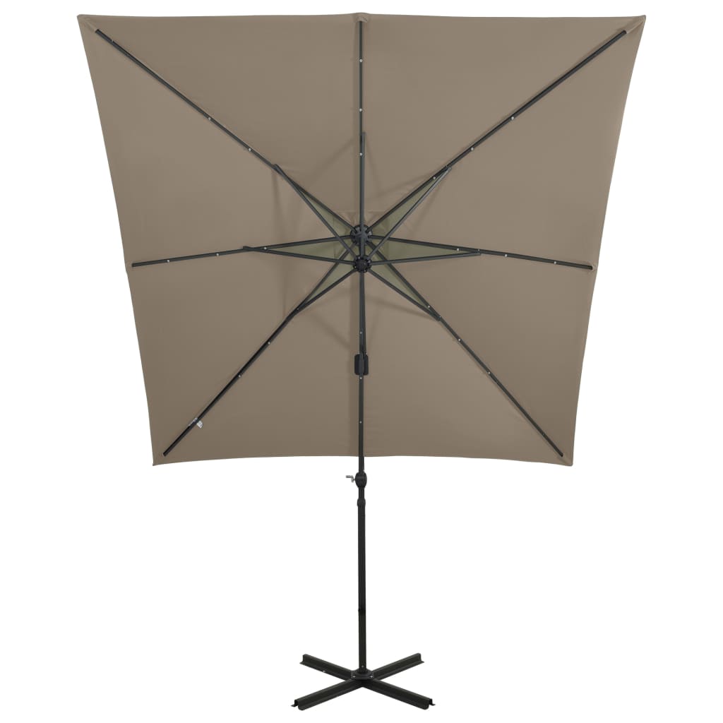 Zweefparasol met paal en LED-verlichting 250 cm taupe