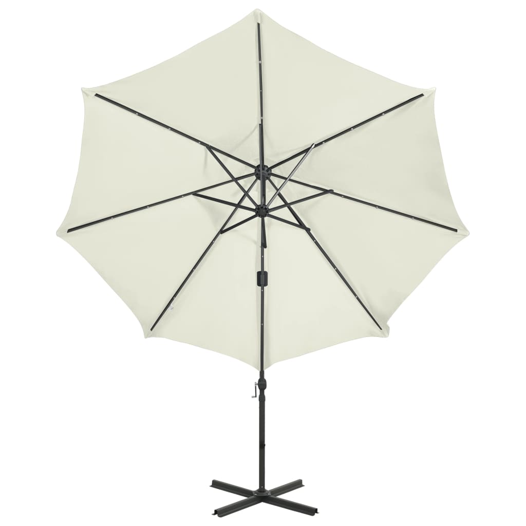 Zweefparasol met paal en LED-verlichting 300 cm zandkleurig