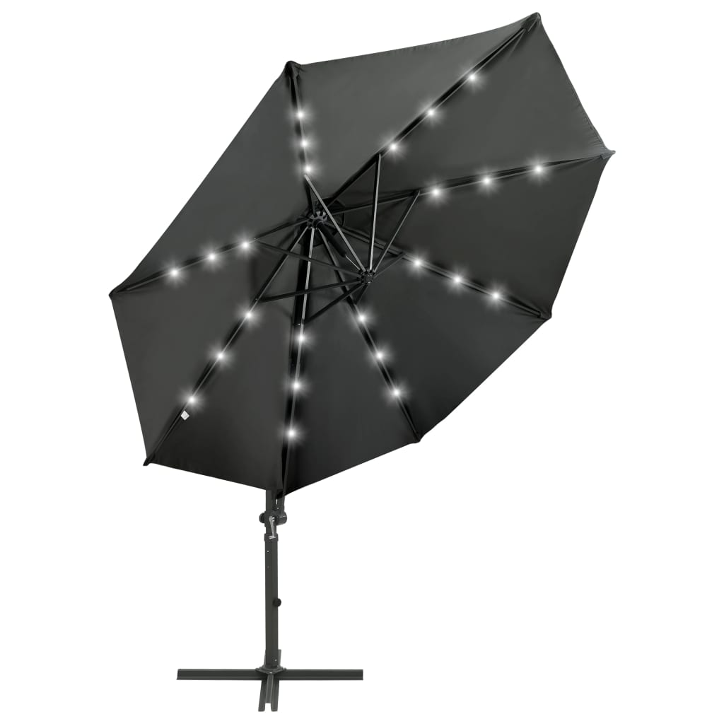 Zweefparasol met paal en LED-verlichting 300 cm antracietkleur