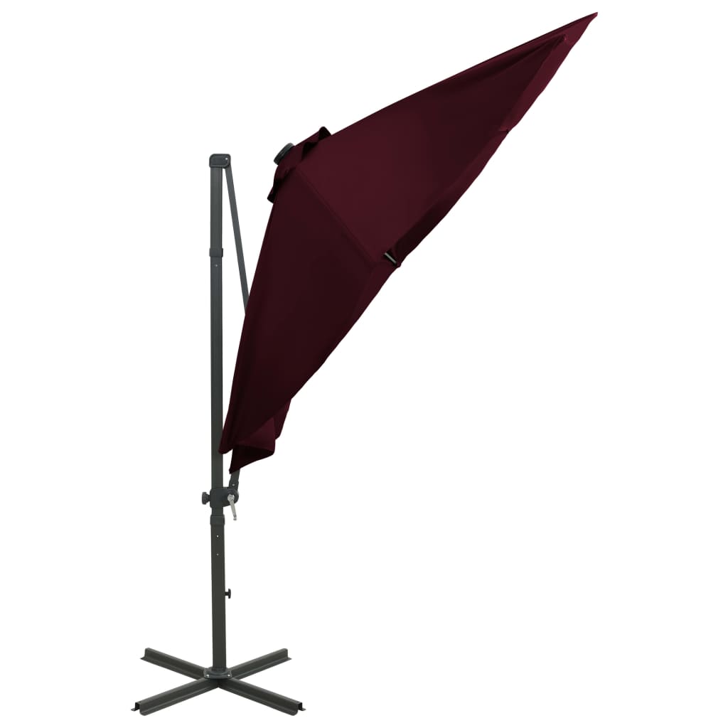 Zweefparasol met paal en LED-verlichting 300 cm bordeauxrood