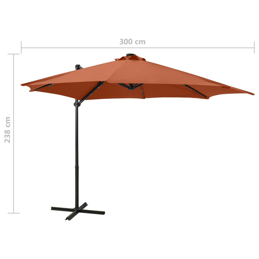 Zweefparasol met paal en LED-verlichting 300 cm terracottakleur