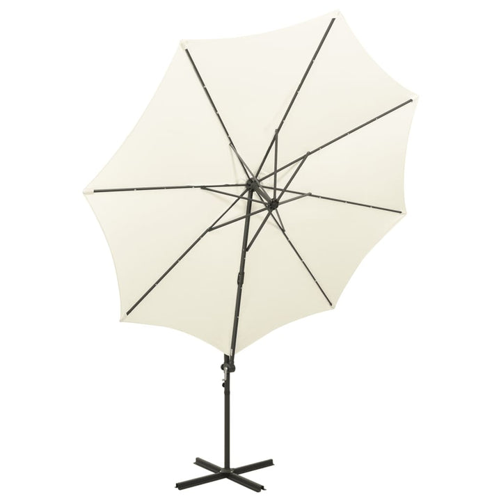 Zweefparasol met paal en LED-verlichting 300 cm zandkleurig