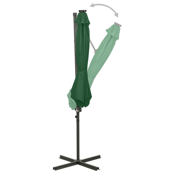 Zweefparasol met paal en LED-verlichting 300 cm groen