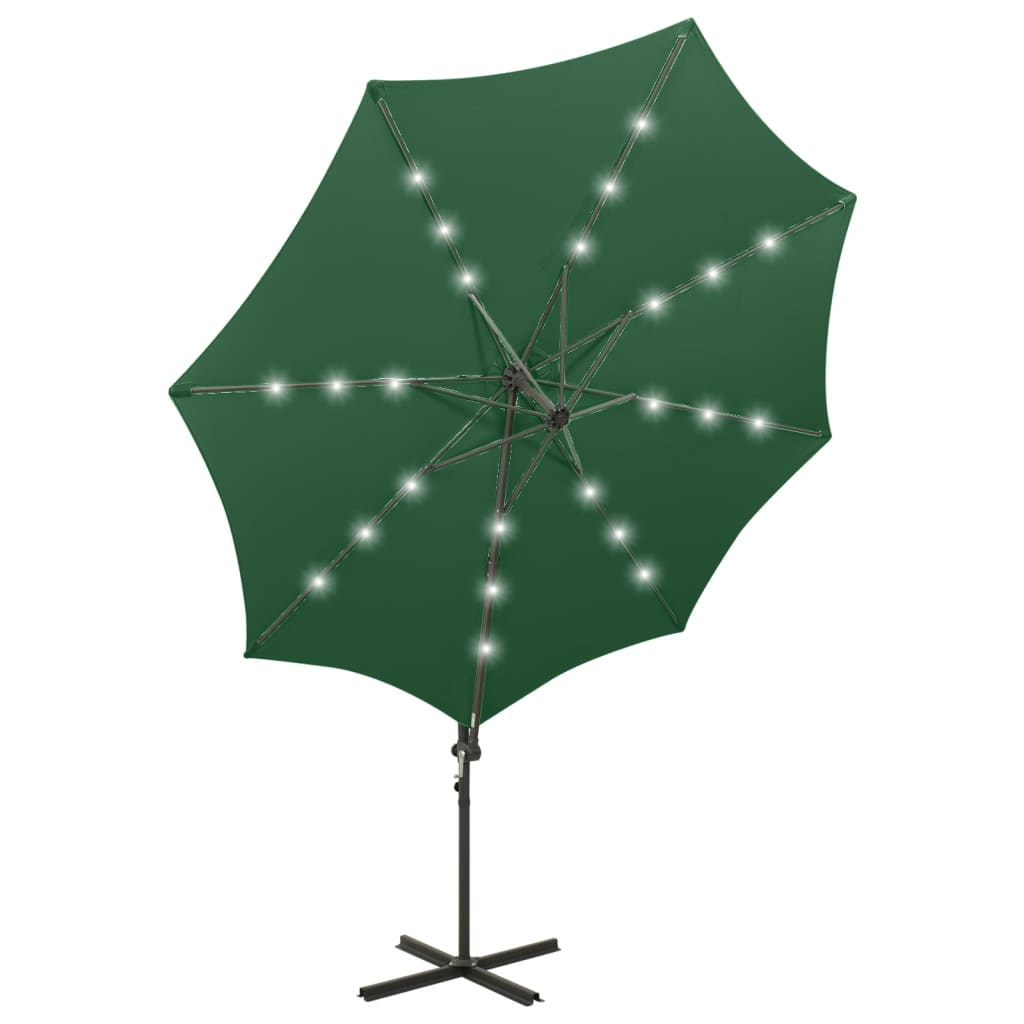 Zweefparasol met paal en LED-verlichting 300 cm groen