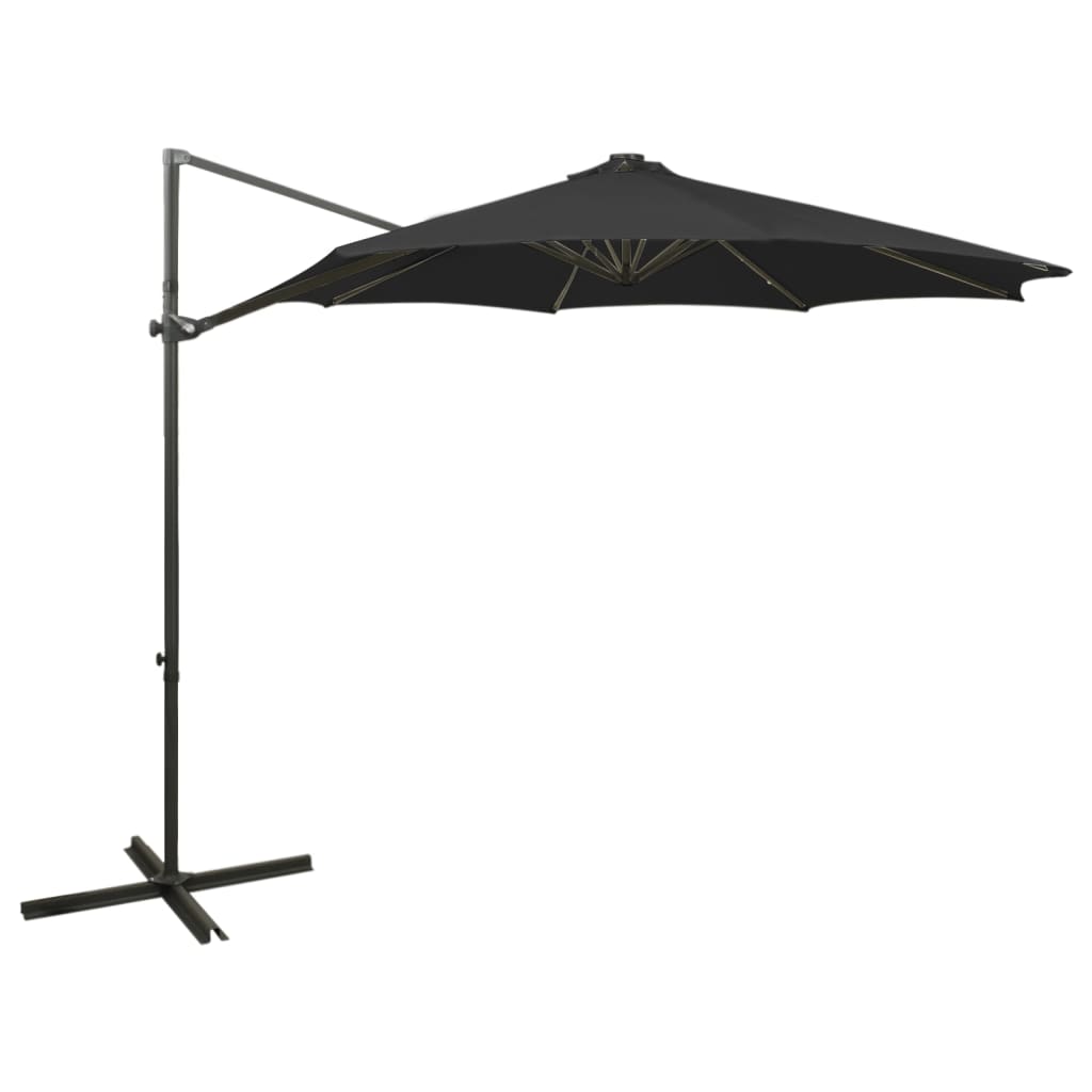 Zweefparasol met paal en LED-verlichting 300 cm zwart