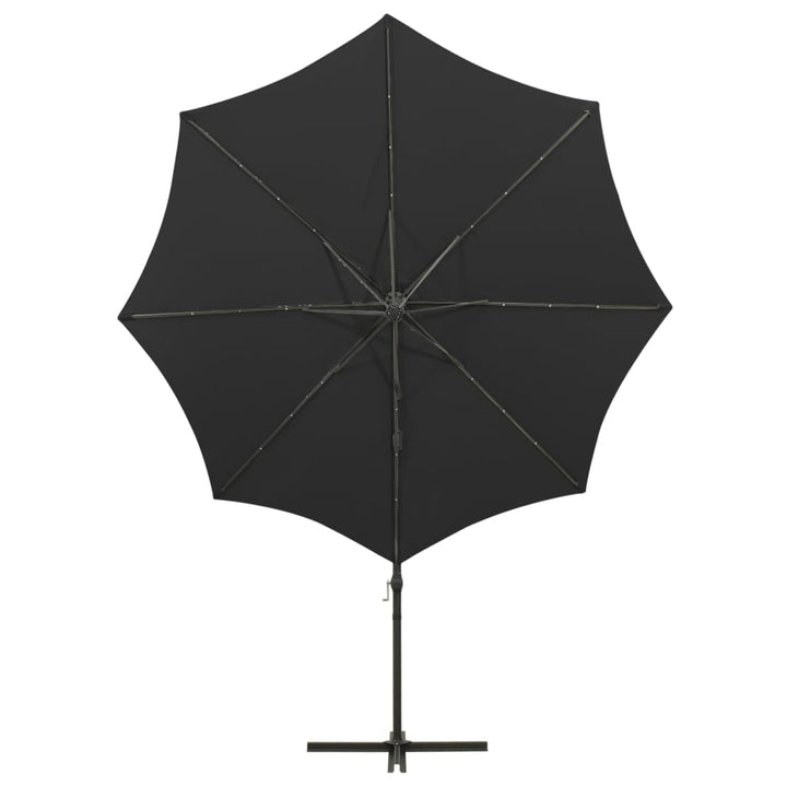 Zweefparasol met paal en LED-verlichting 300 cm zwart