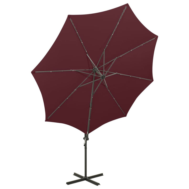 Zweefparasol met paal en LED-verlichting 300 cm bordeauxrood