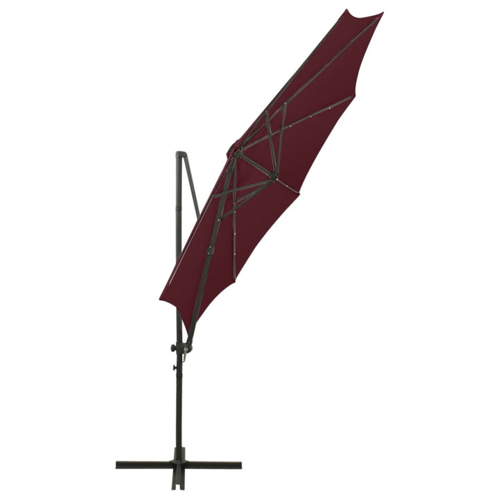 Zweefparasol met paal en LED-verlichting 300 cm bordeauxrood