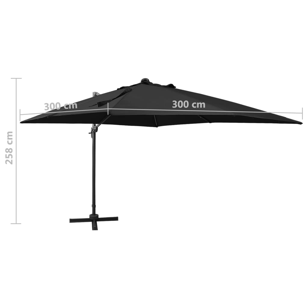 Zweefparasol met paal en LED-verlichting 300 cm zwart