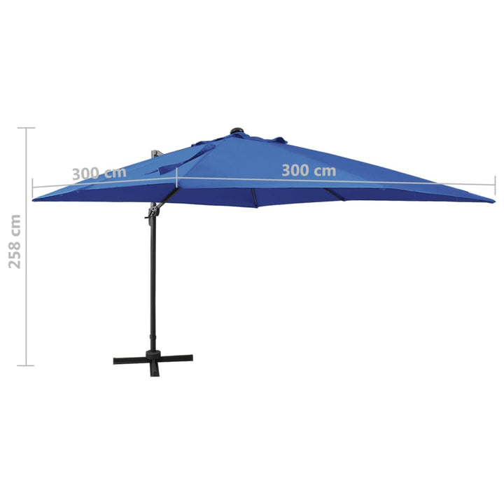 Zweefparasol met paal en LED-verlichting 300 cm azuurblauw