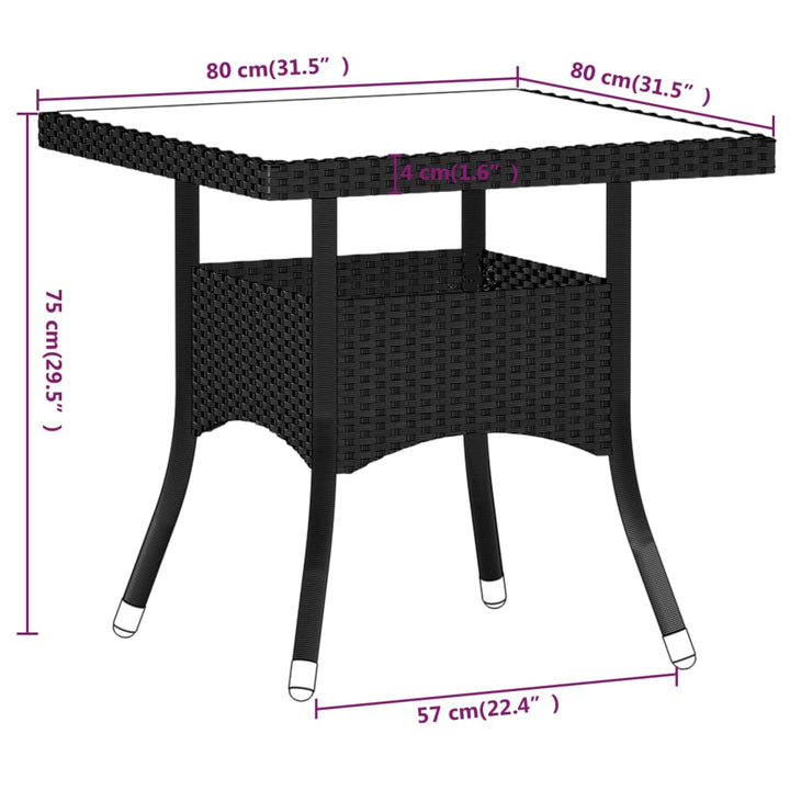 5-delige Tuinset poly rattan en massief acaciahout zwart