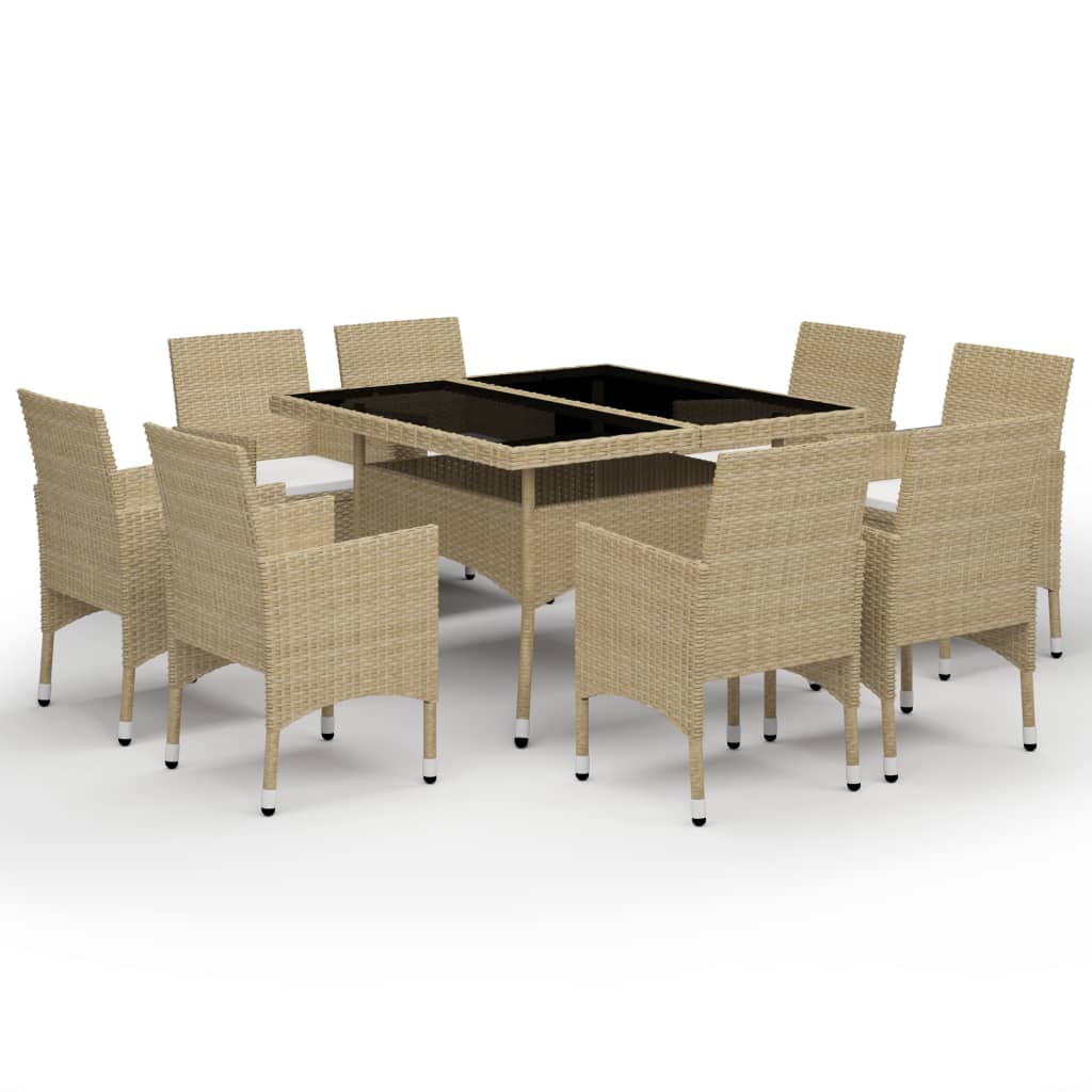 9-delige Tuinset poly rattan en glas beige