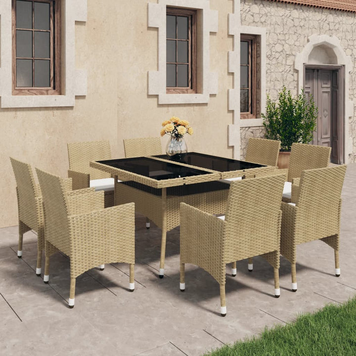 9-delige Tuinset poly rattan en glas beige