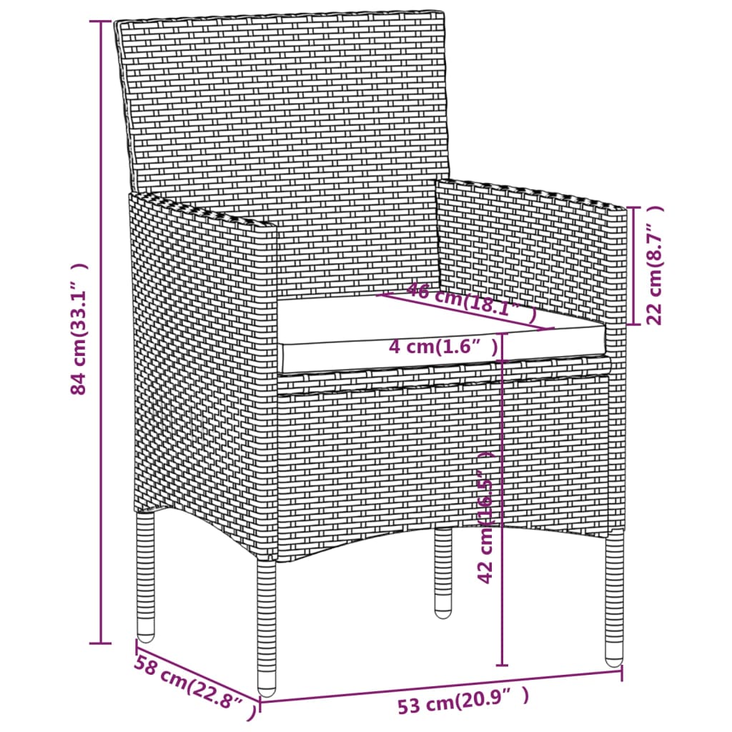 5-delige Tuinset poly rattan en gehard glas zwart