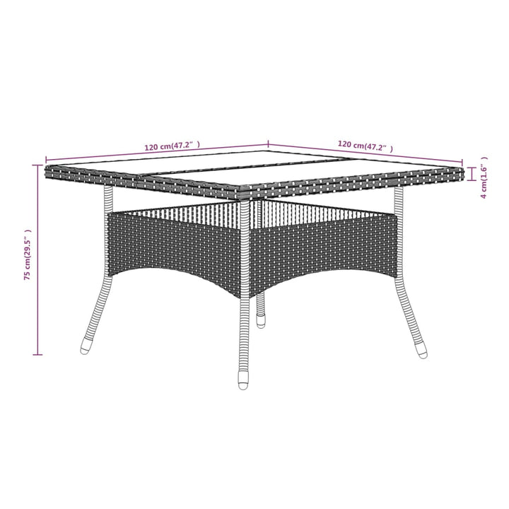 5-delige Tuinset poly rattan en gehard glas zwart