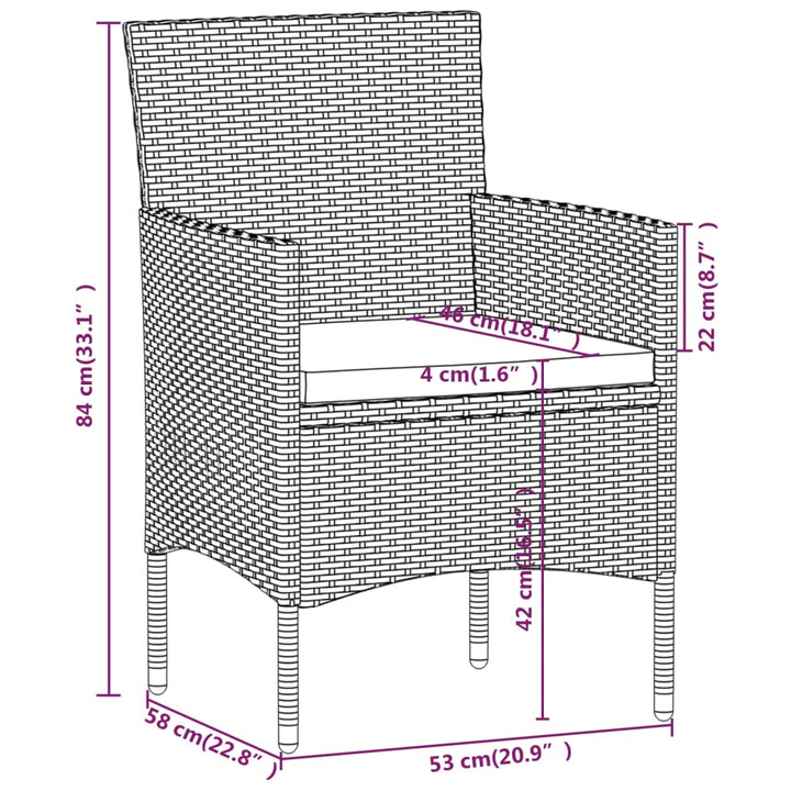 5-delige Tuinset poly rattan en gehard glas grijs