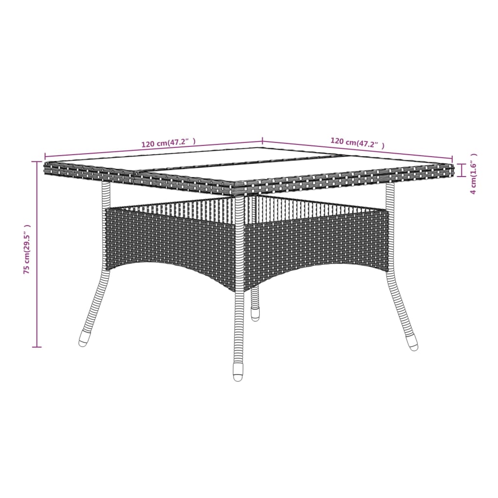 5-delige Tuinset poly rattan en gehard glas grijs