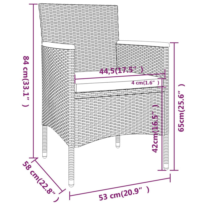 5-delige Tuinset poly rattan en gehard glas zwart