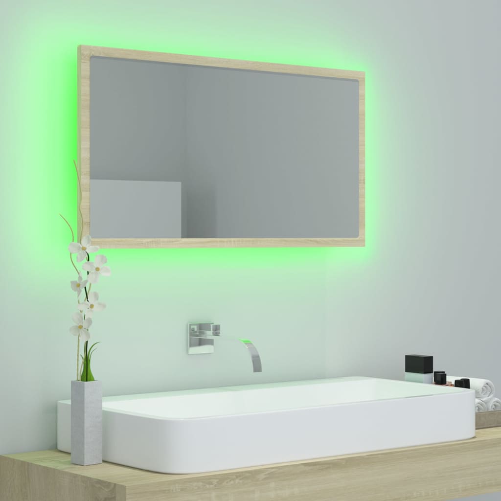 Badkamerspiegel LED 80x8,5x37 cm acryl sonoma eikenkleurig