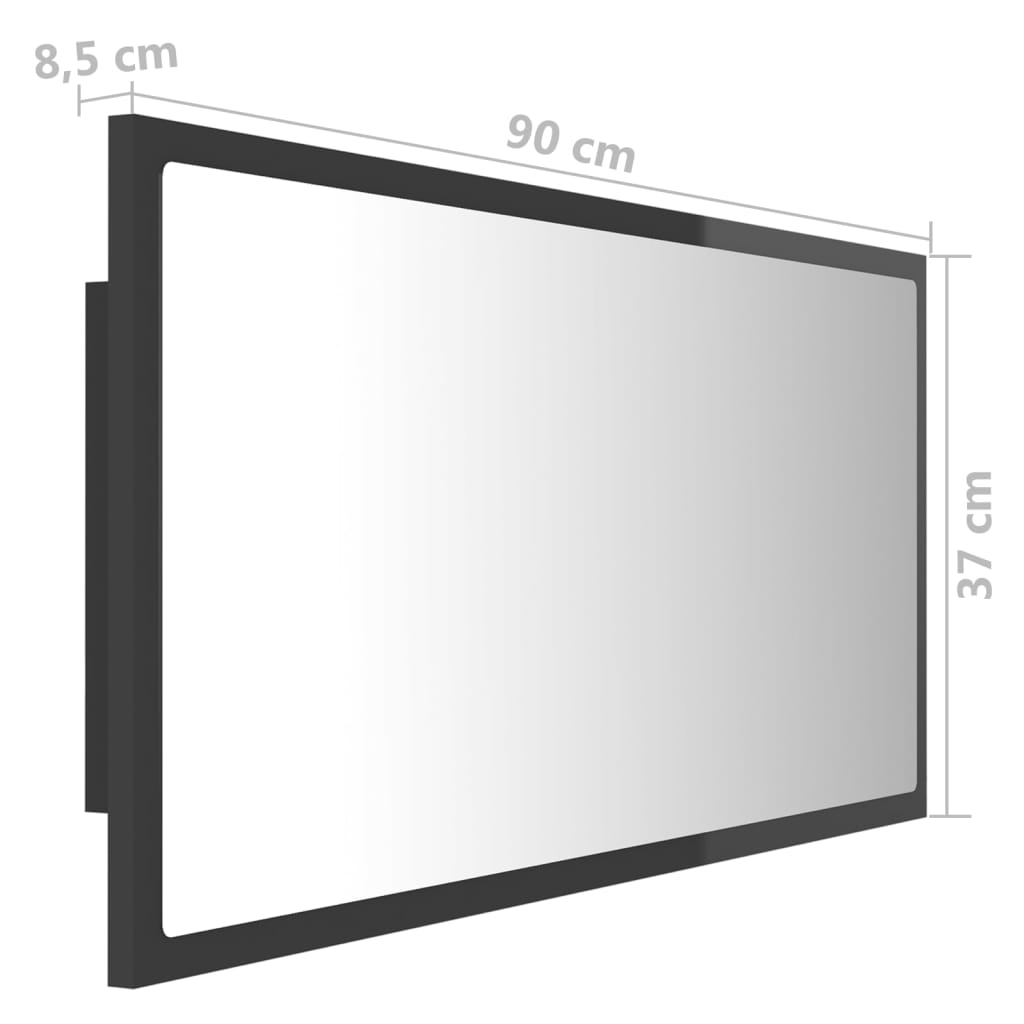 Badkamerspiegel LED 90x8,5x37 cm acryl hoogglans grijs