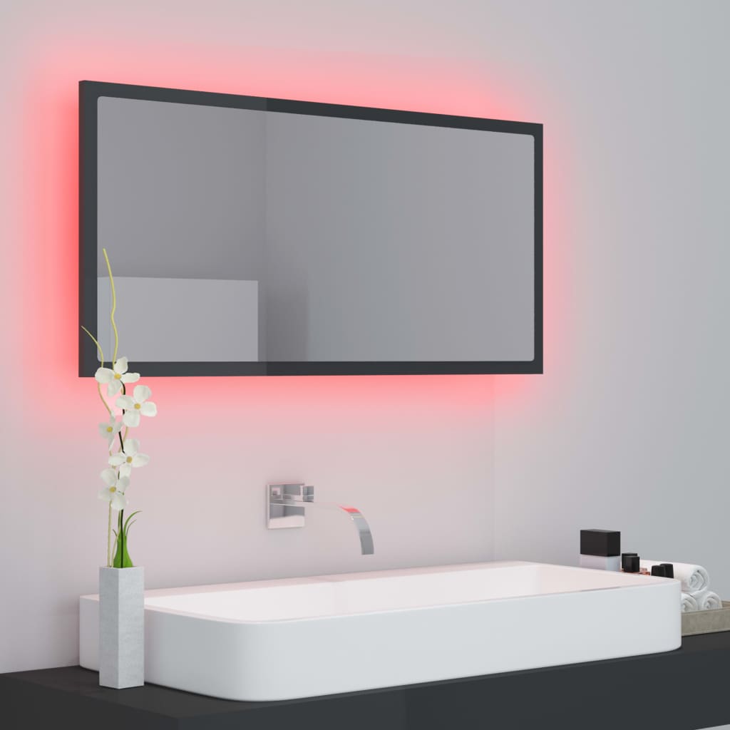 Badkamerspiegel LED 90x8,5x37 cm acryl hoogglans grijs