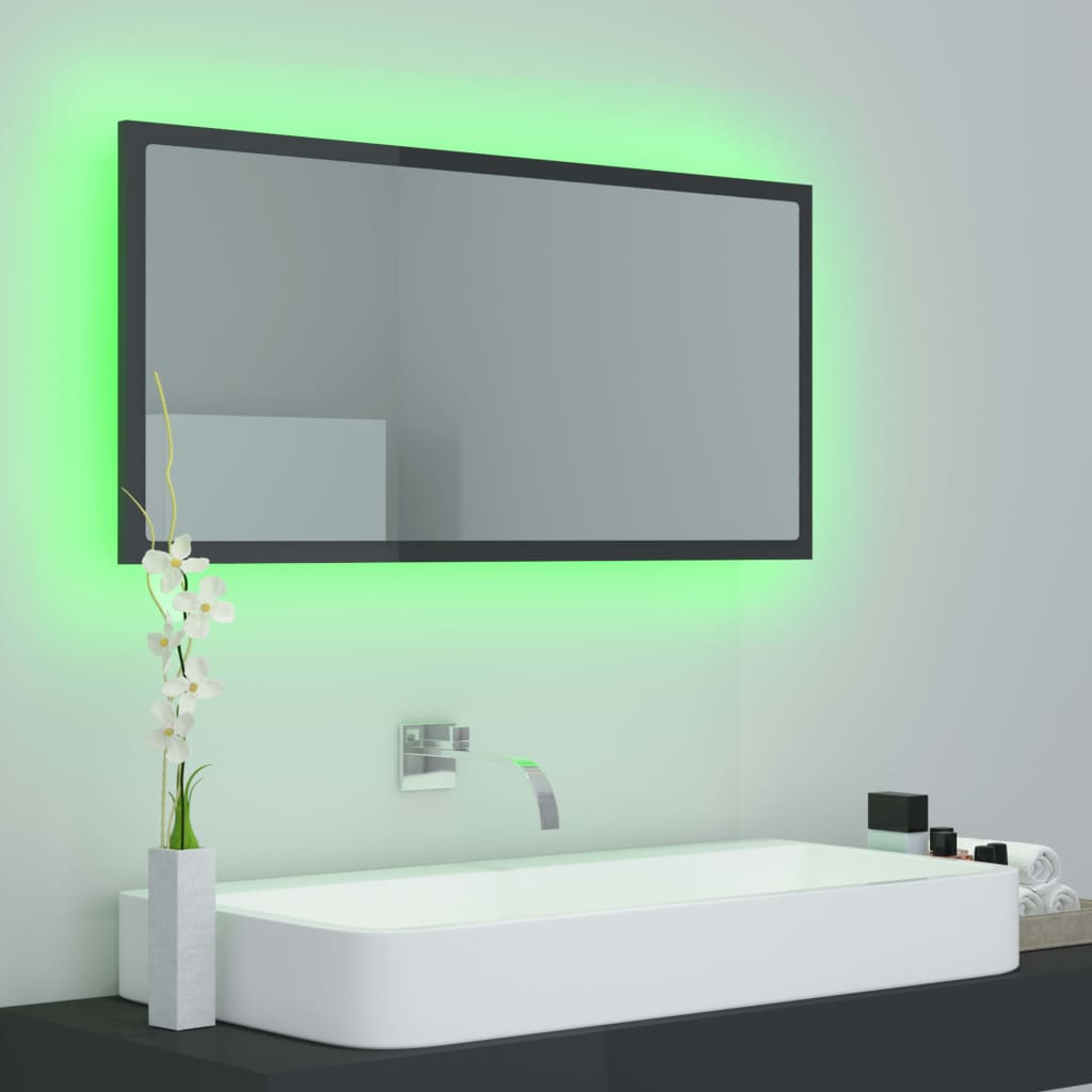 Badkamerspiegel LED 90x8,5x37 cm acryl hoogglans grijs