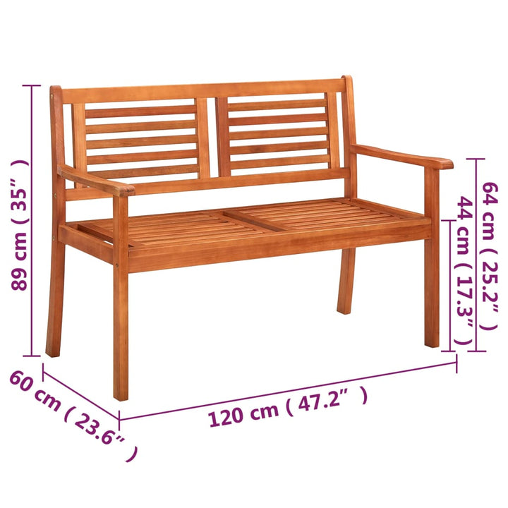 Tuinbank 2-zits met kussen 120 cm massief eucalyptushout