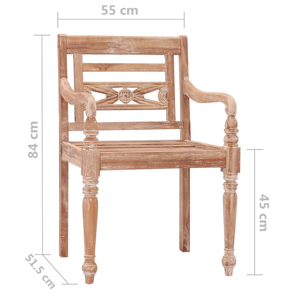 Stoelen Batavia 2 st massief teakhout met whitewash afwerking