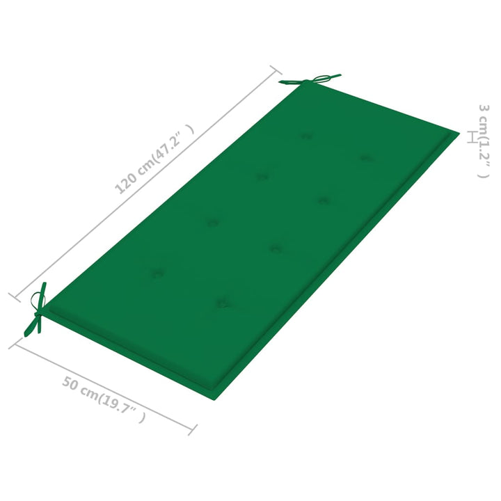 Bank Batavia met groen kussen 120 cm massief teakhout