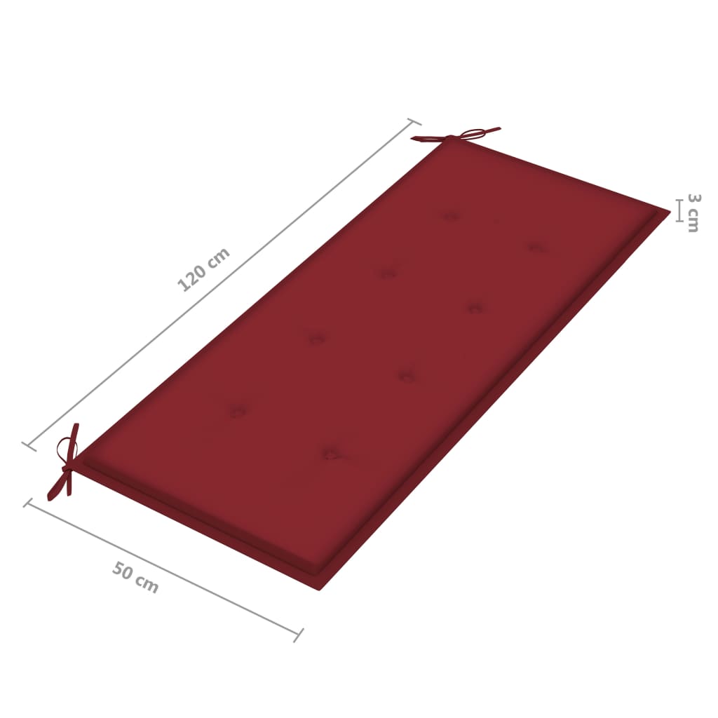 Bank Batavia met wijnrood kussen 120 cm massief teakhout