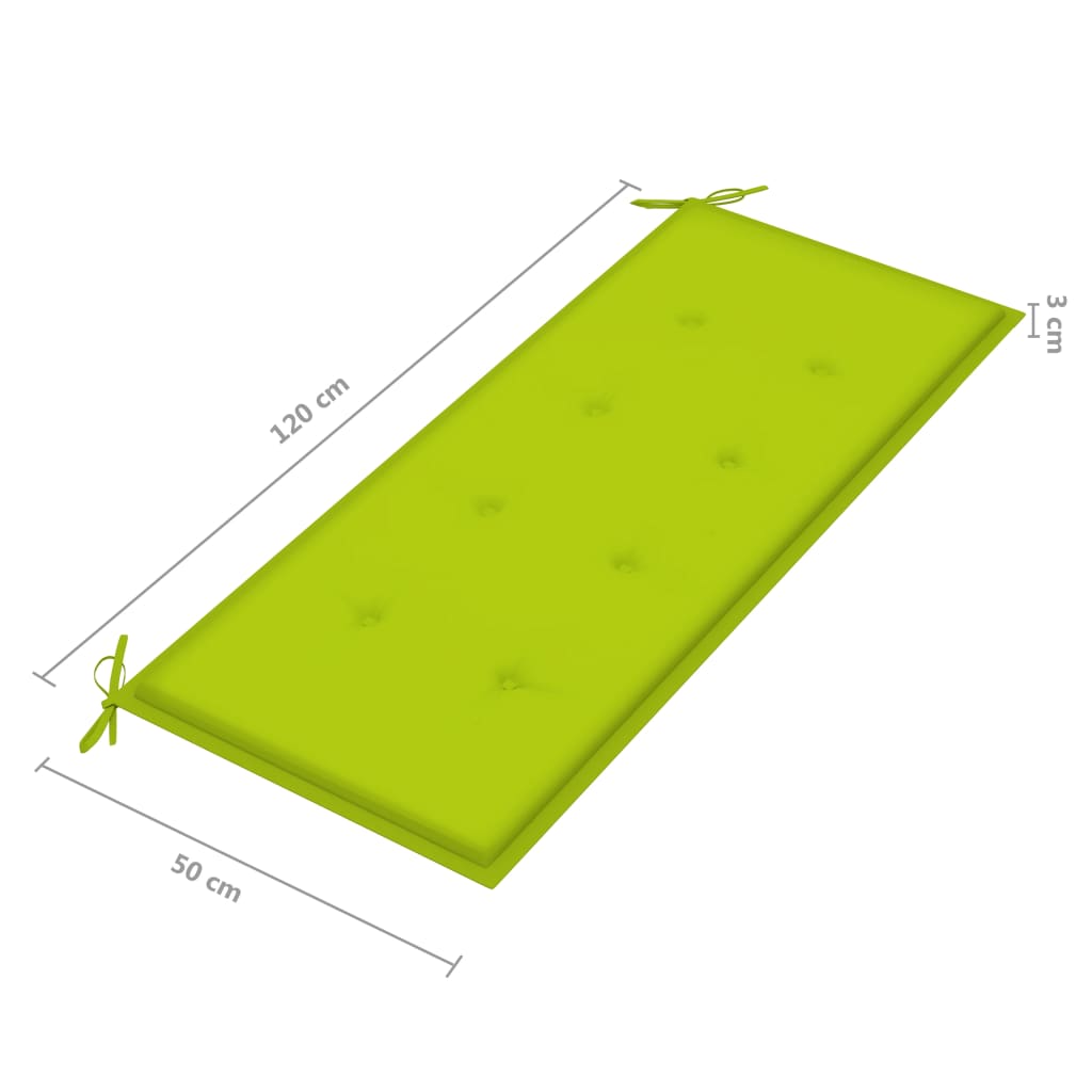 Bank Batavia met heldergroen kussen 120 cm massief teakhout