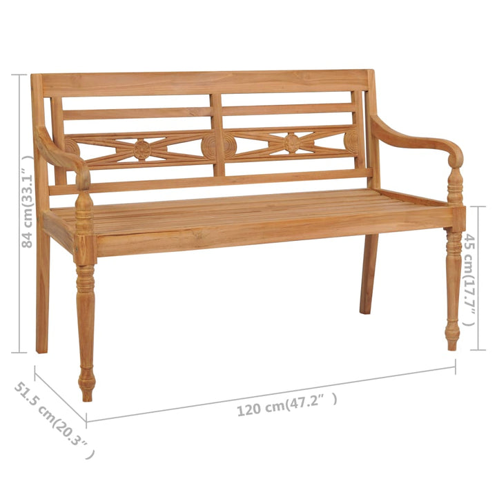 Bank Batavia met lichtblauw kussen 120 cm massief teakhout